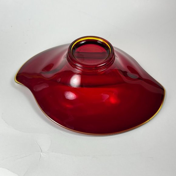 Vintage Viking Glass Divided Relish Trinket Candy Dish Ruby Red Amberina Rim - Picture 7 of 11